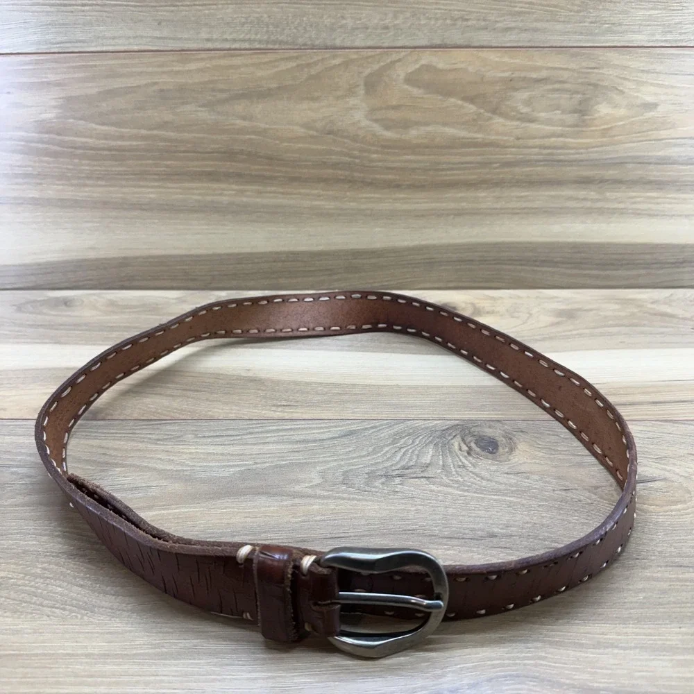 Martin Dingman Mens Belt Size 38 Brown Bridle Leather Stitched Casual